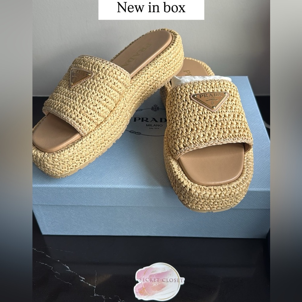 Prada Tan Woven Slide Sandals - Picture 3 of 3
